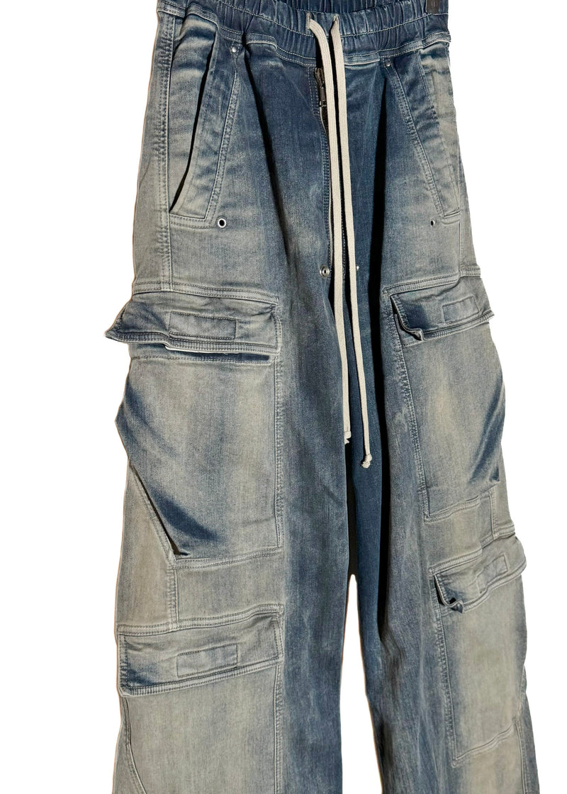 Rick Owens DRK SHDW Washed Blue Double Jumbo Belas Cargo Jeans