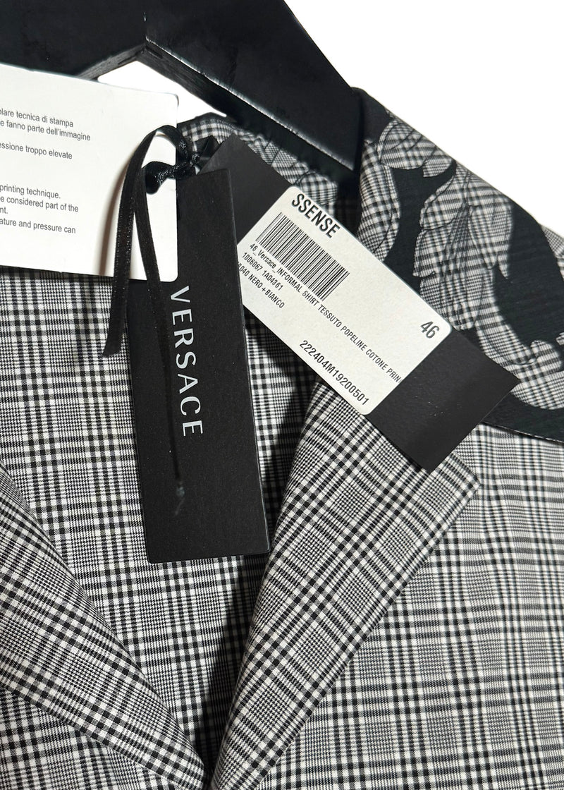 Chemise à manches courtes à imprimé logo à carreaux gris Versace