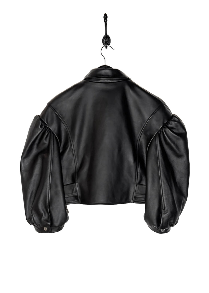 Manteau motard court en cuir de vachette noir Simone Rocha