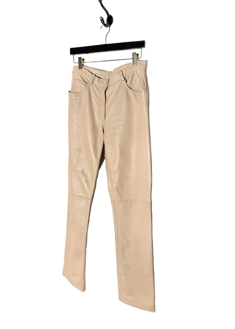 Pantalon en cuir beige avec poches cousues vintage Marc Jacobs