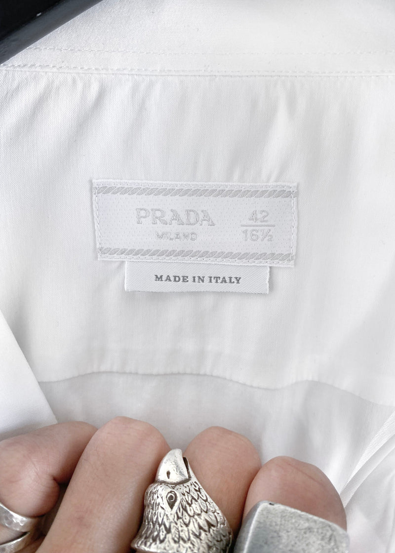 Chemise boutonnée classique extensible en popeline blanche Prada