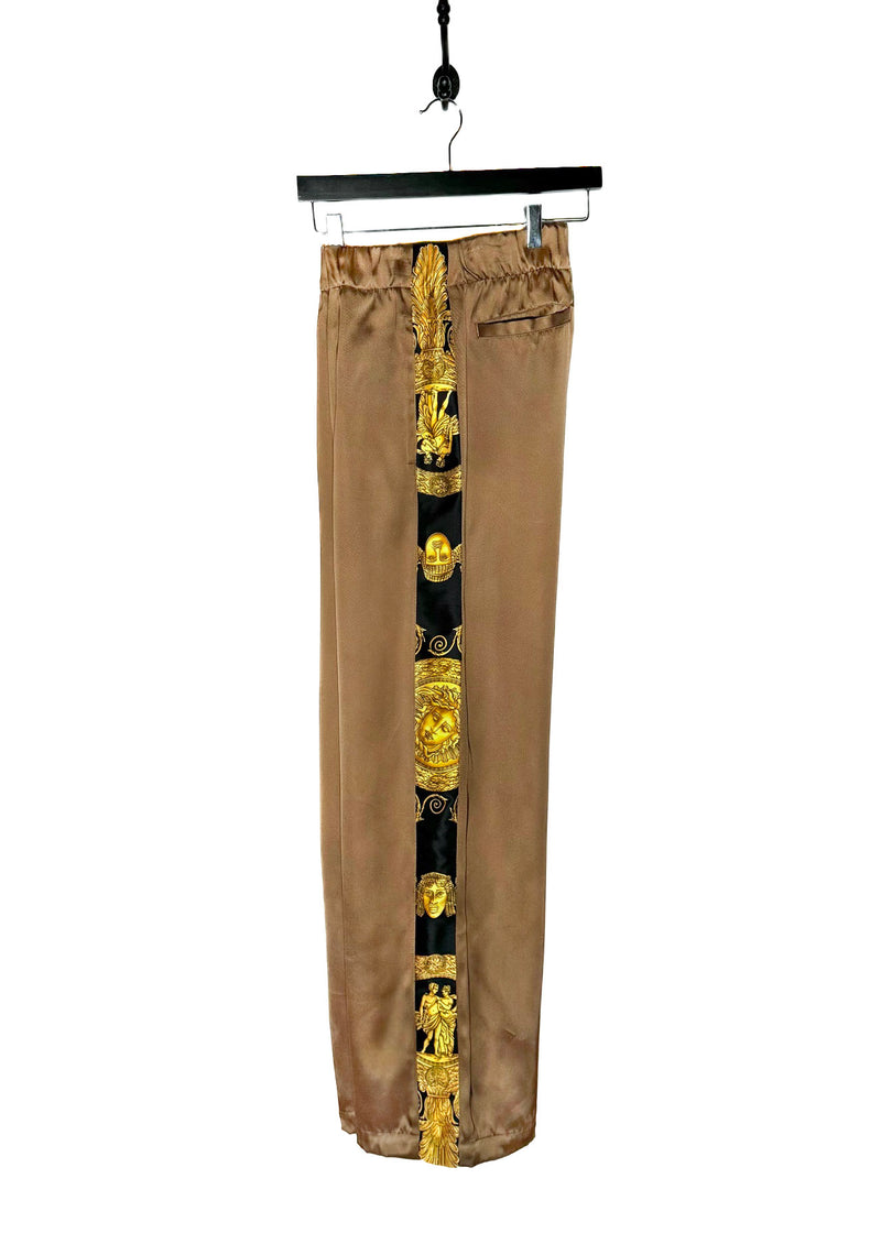 Pantalon style survêtement latéral marron à imprimé Barocco à jambe large Versace