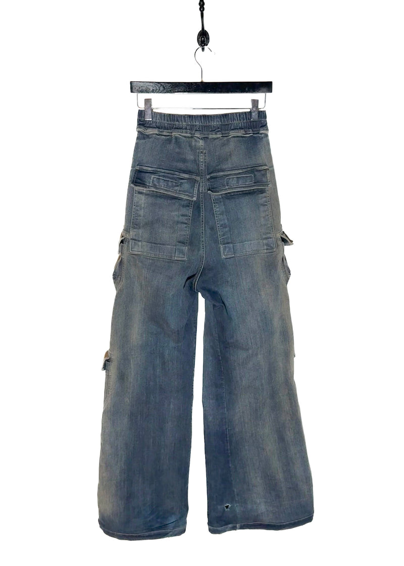 Rick Owens DRK SHDW Washed Blue Double Jumbo Belas Cargo Jeans