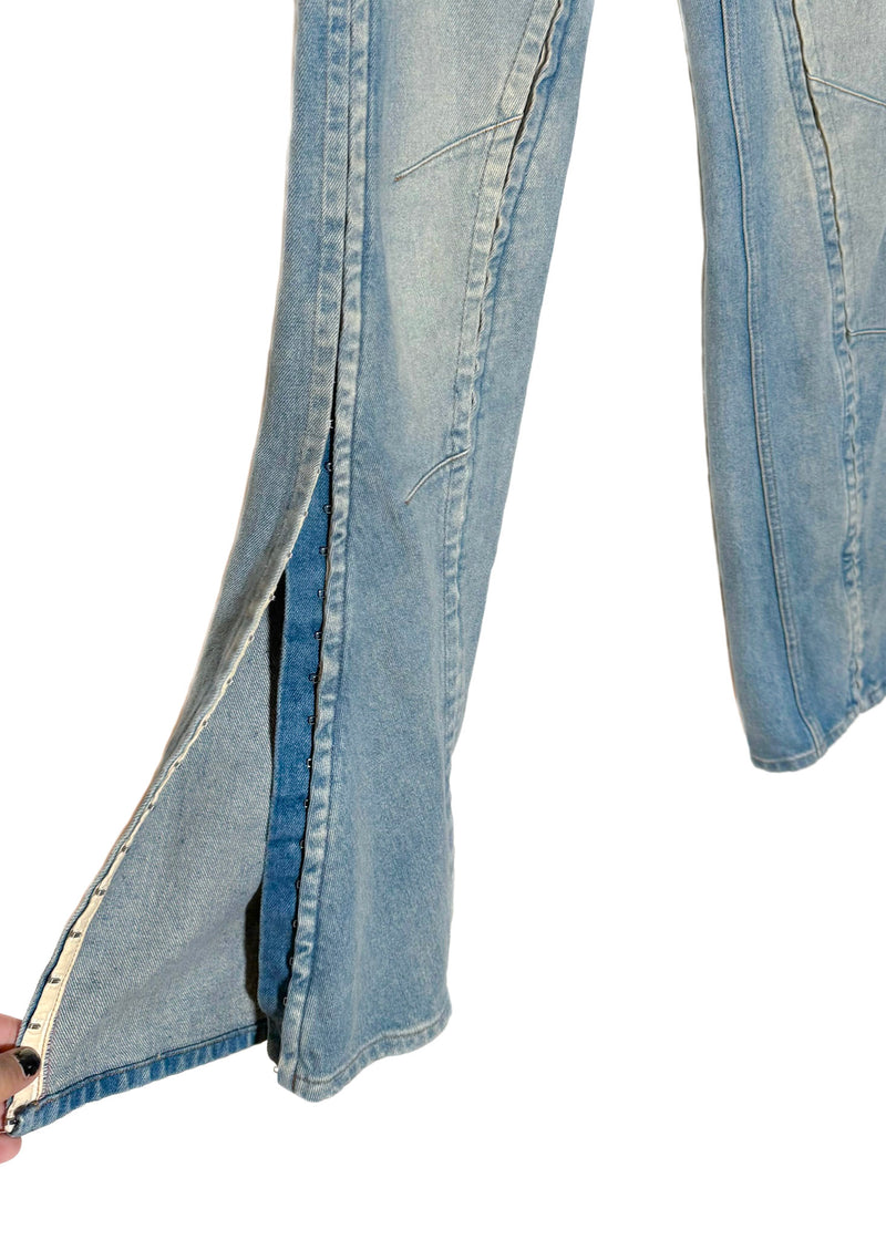 Y/Project Washed Light Blue Hook-And-Eye Flare Jeans