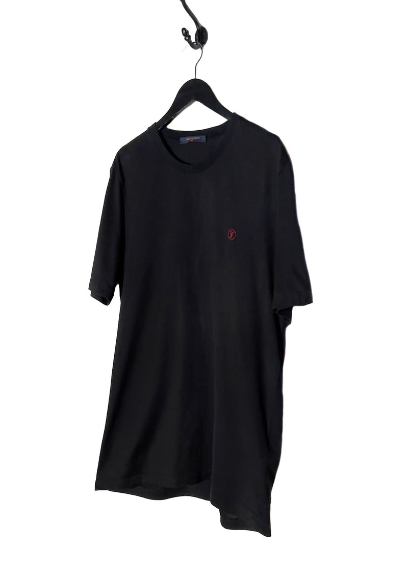 T-shirt noir brodé avec logo rouge Louis Vuitton