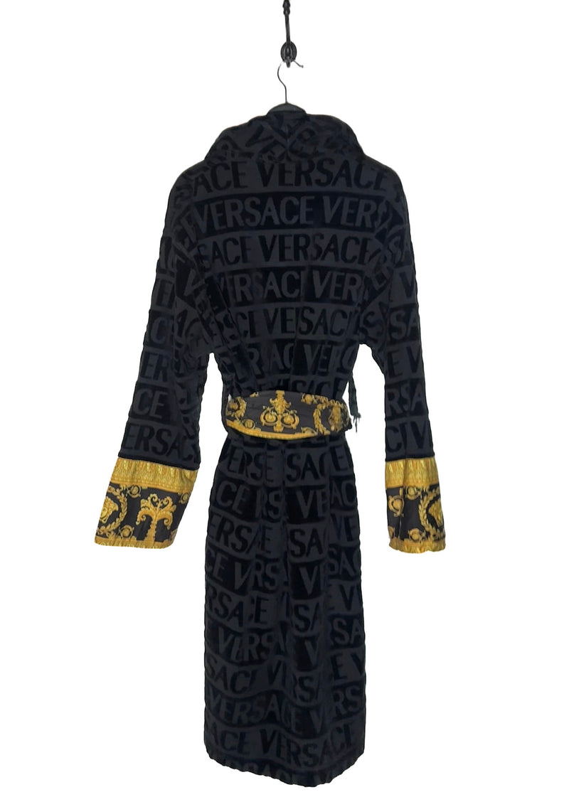 Versace Black I Love Baroque Logo Bathrobe