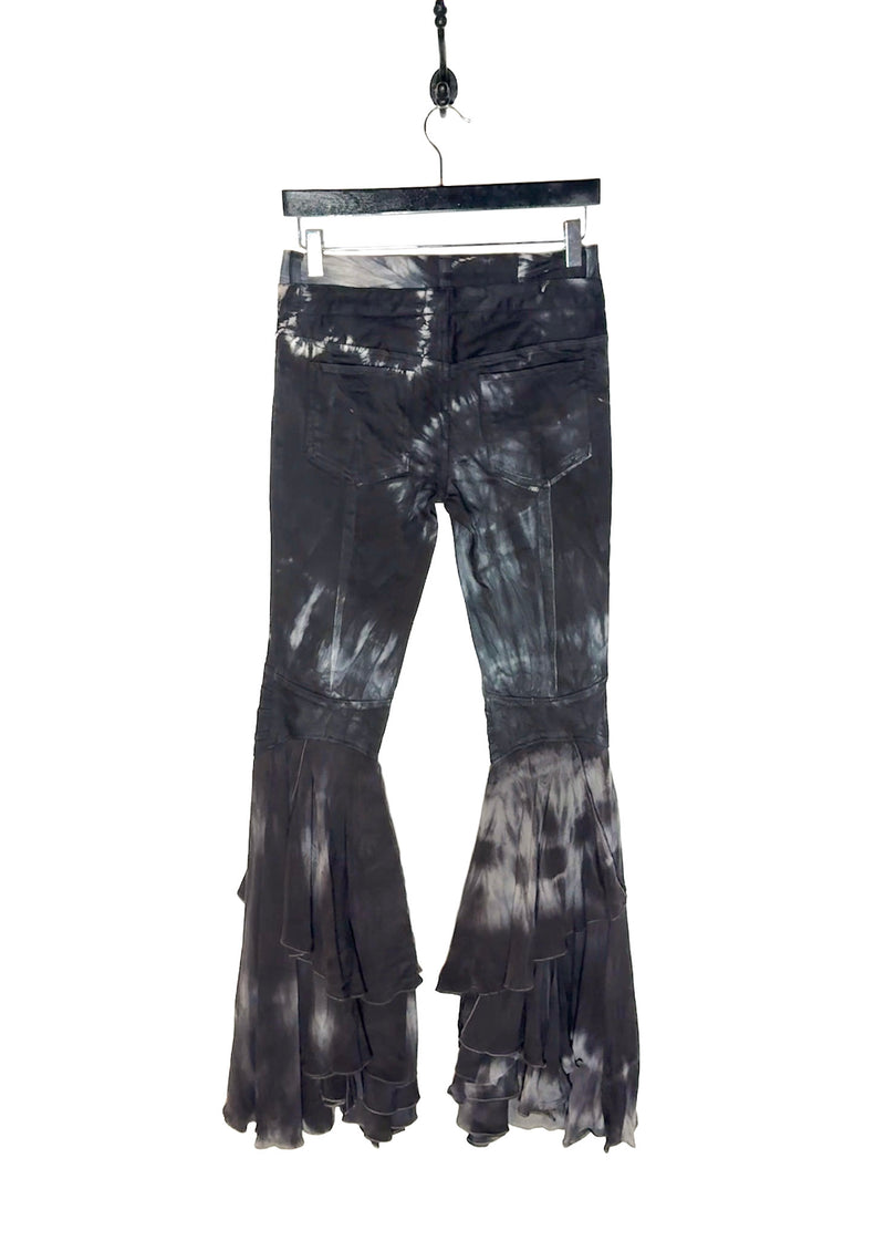 Pantalon évasé à volants en soie tie dye Balmain Runway SS08