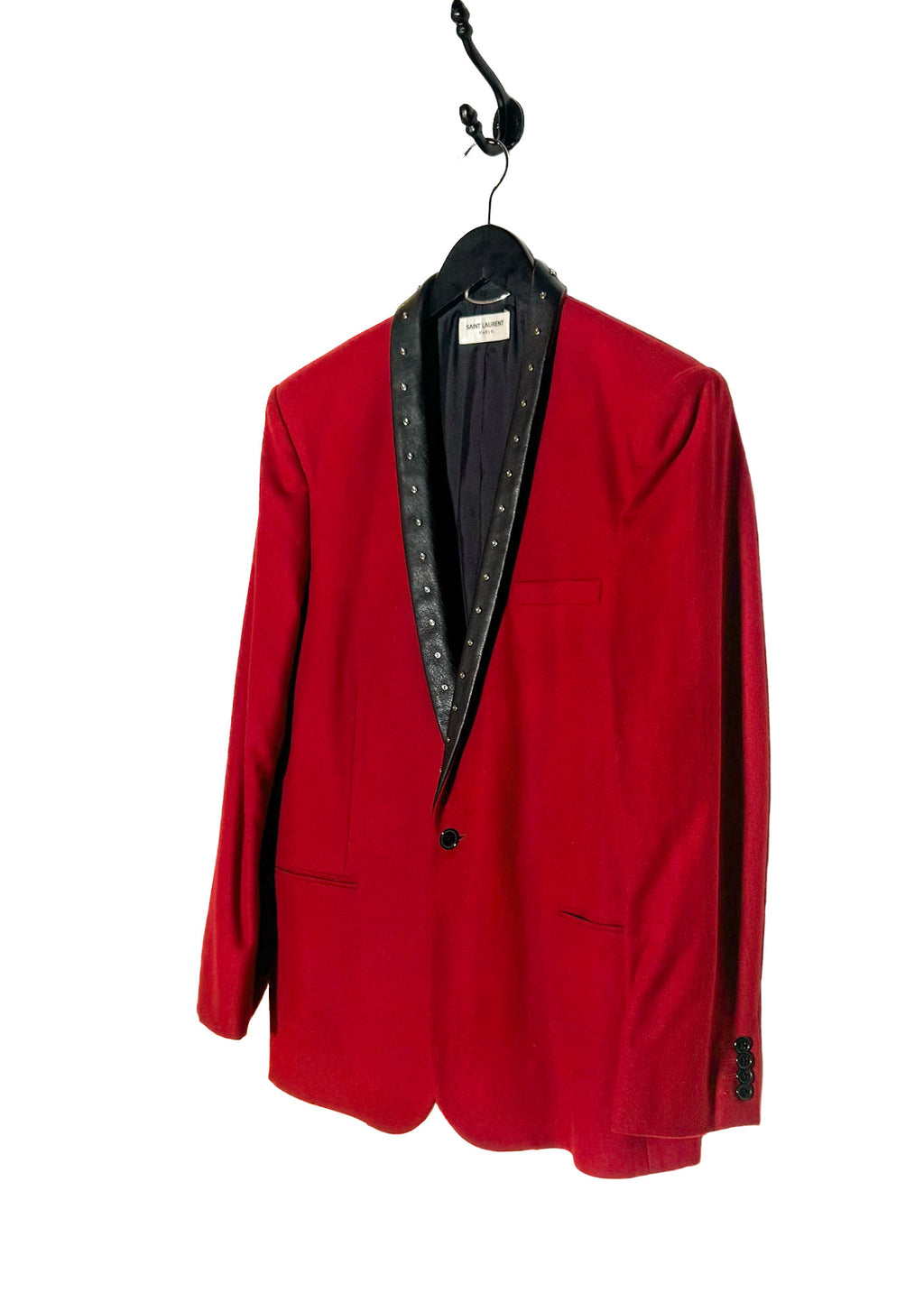 Blazer à revers clouté « Le Smoking Jacket » rouge Saint Laurent