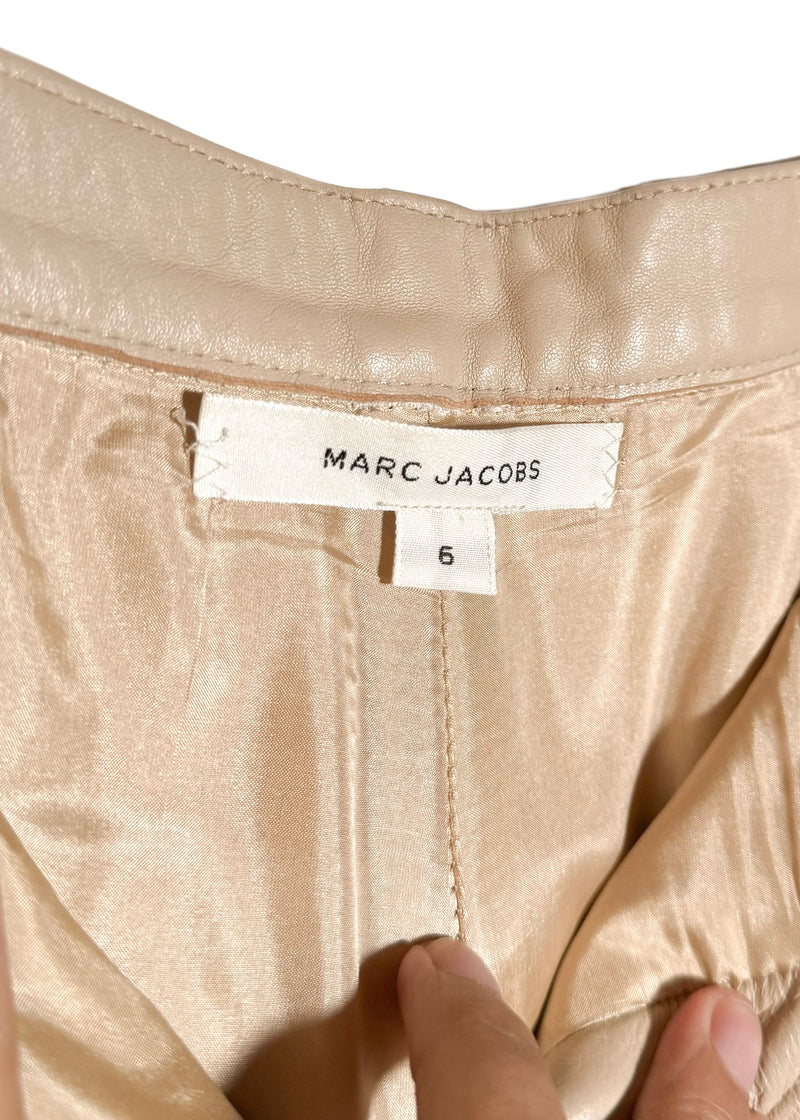 Pantalon en cuir beige avec poches cousues vintage Marc Jacobs