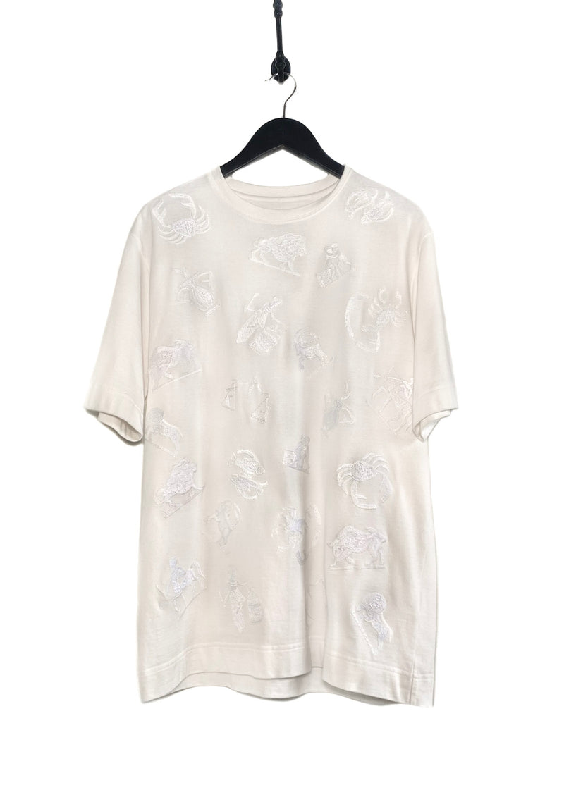 Fendi White Zodiac Signs Astrology Embroideries T-shirt