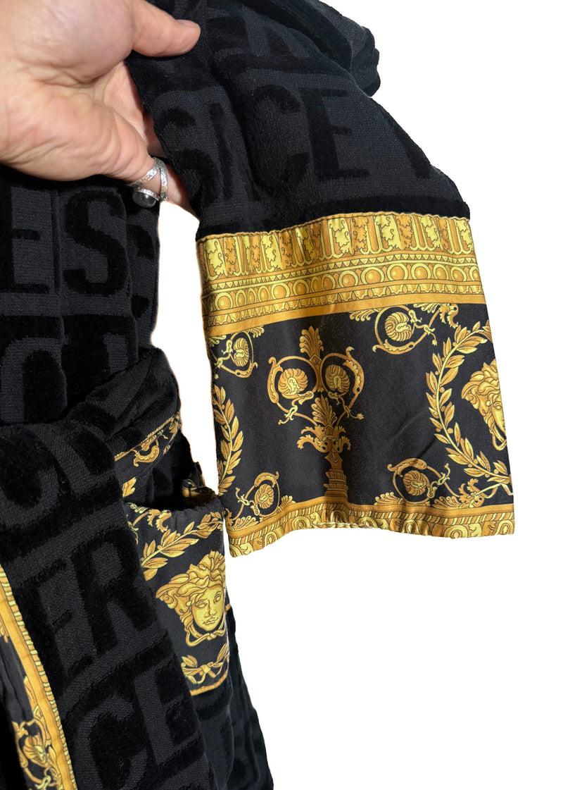 Versace Black I Love Baroque Logo Bathrobe