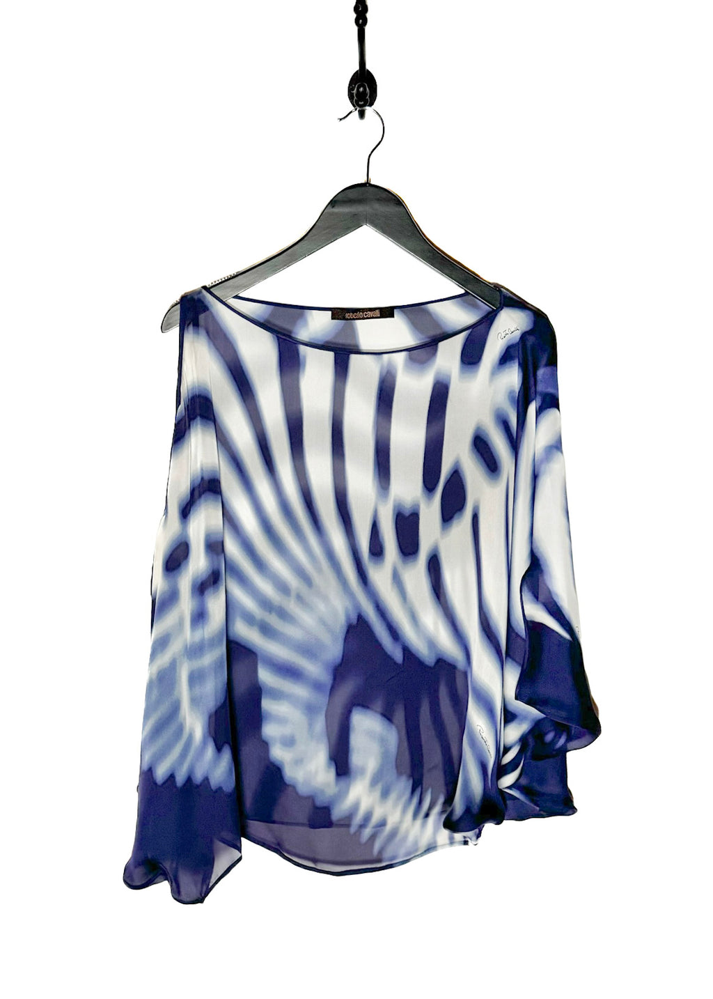 Roberto Cavalli White Blue Tie Dye Kimono Silk Top