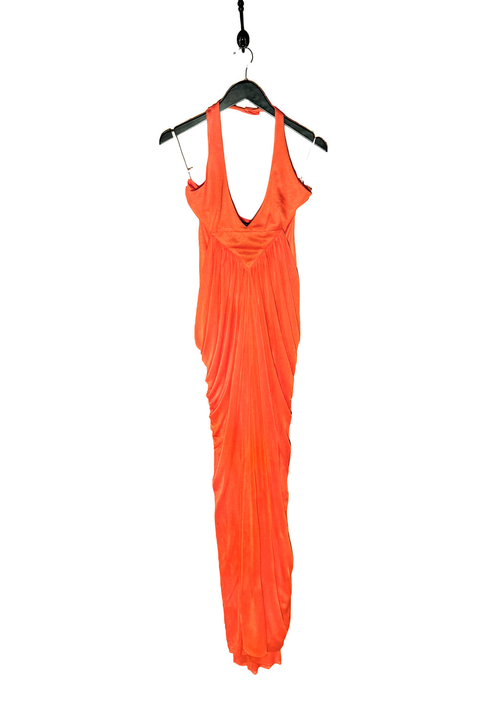 Robe de soirée orange à licou du défilé Versace 2007