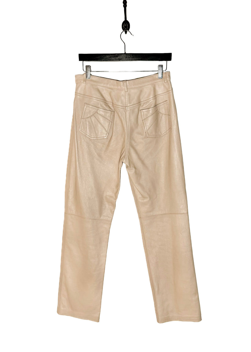 Pantalon en cuir beige avec poches cousues vintage Marc Jacobs