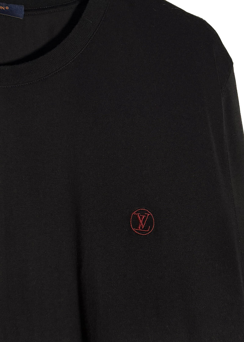 T-shirt noir brodé avec logo rouge Louis Vuitton