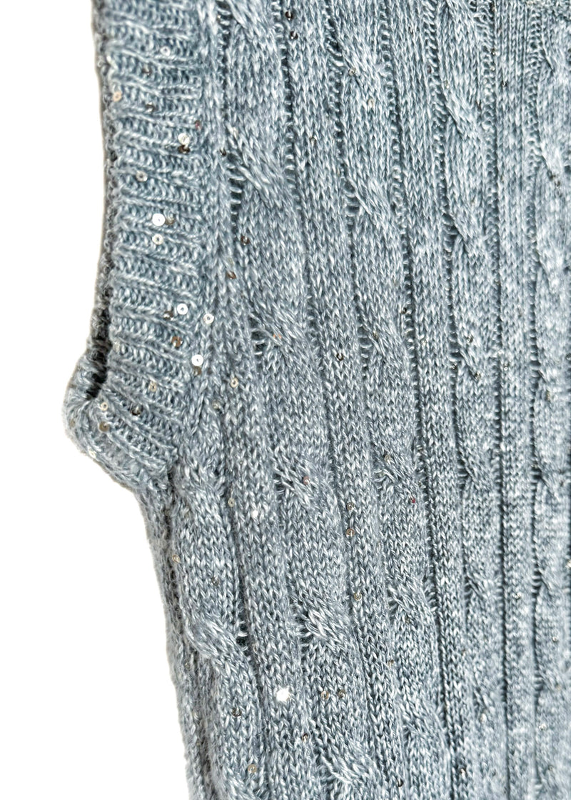 Brunello Cucinelli Grey Sequined Cable Knit Vest Top