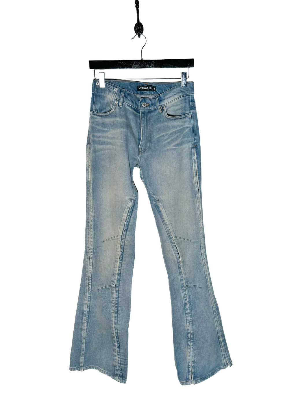 Y/Project Washed Light Blue Hook-And-Eye Flare Jeans