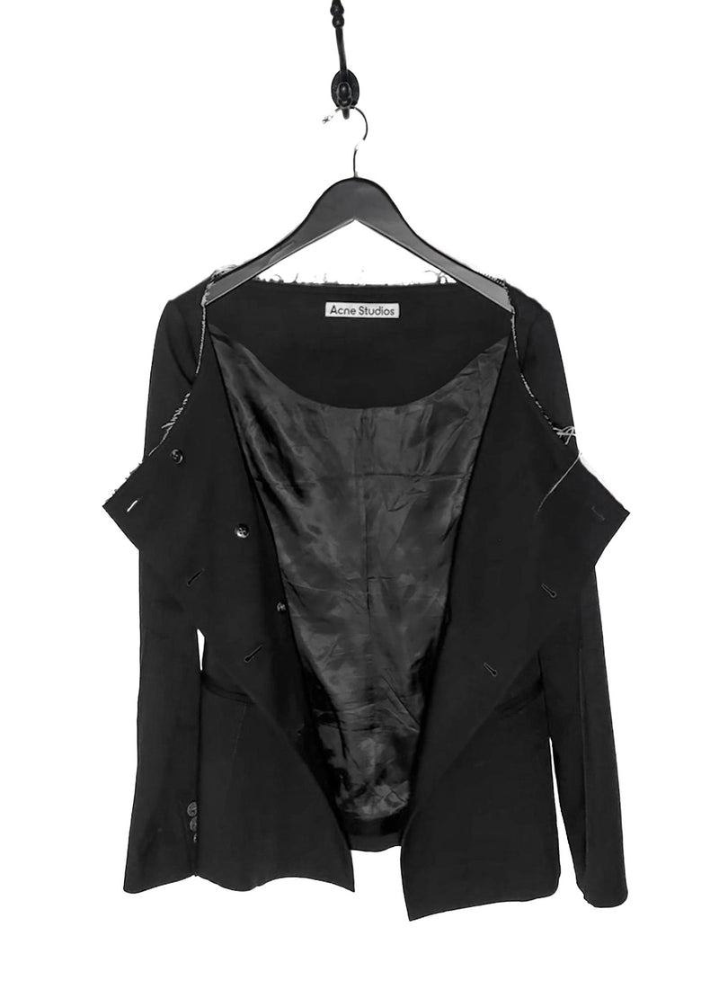 Acne Studios Black Raw Edge Double Breasted Collarless Blazer