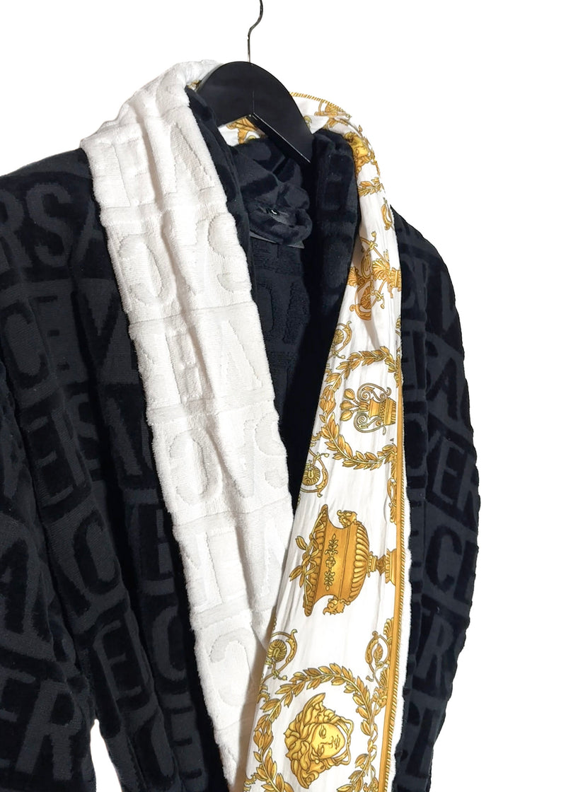 Versace Black I Love Baroque Logo Bathrobe