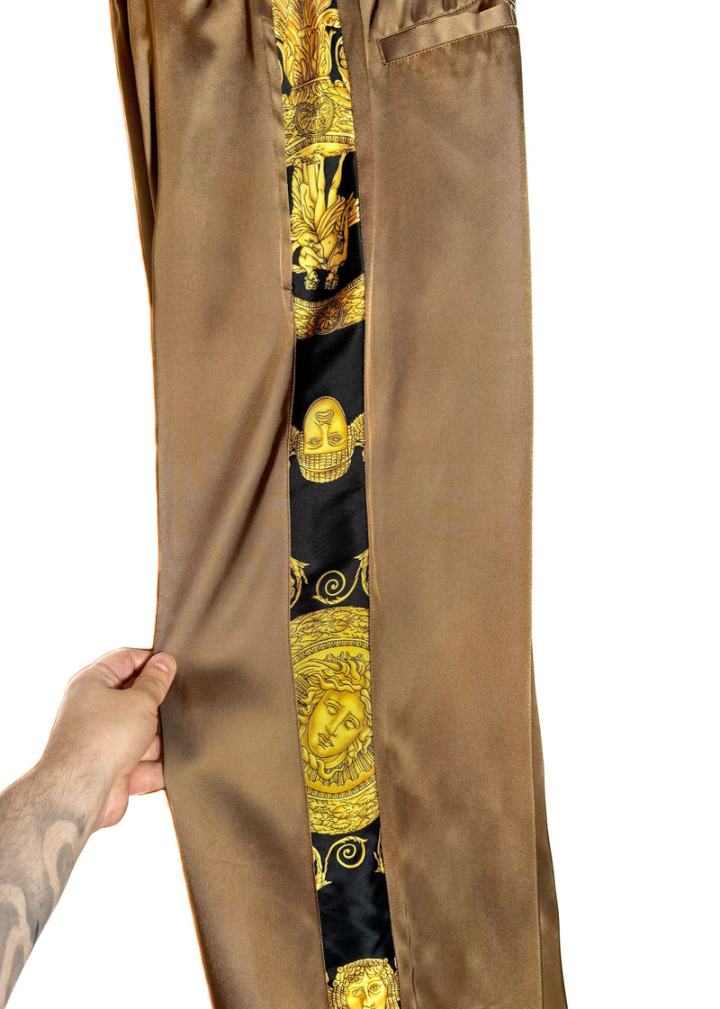 Versace Brown Wide Leg Barocco Print Side Track Pants