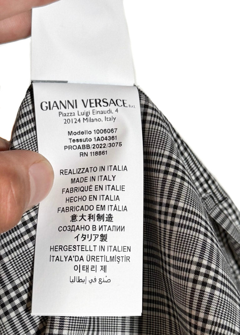 Chemise à manches courtes à imprimé logo à carreaux gris Versace