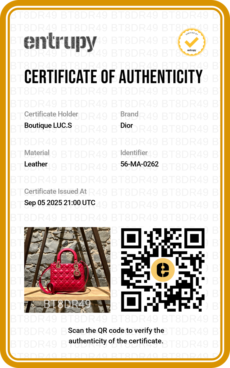 Certificate of Dior 2022 Fuchsia Pink Lambskin Cannage Medium Lady Dior Handbag