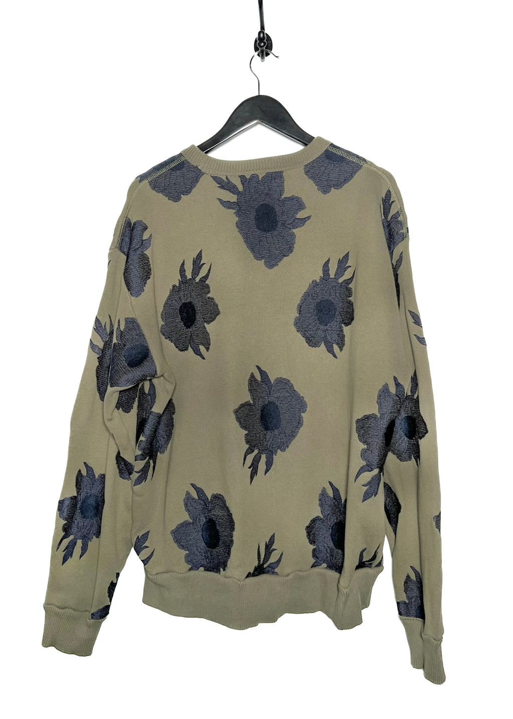Dries Van Noten Navy Flower Embroidered Khaki Hefel Sweatshirt