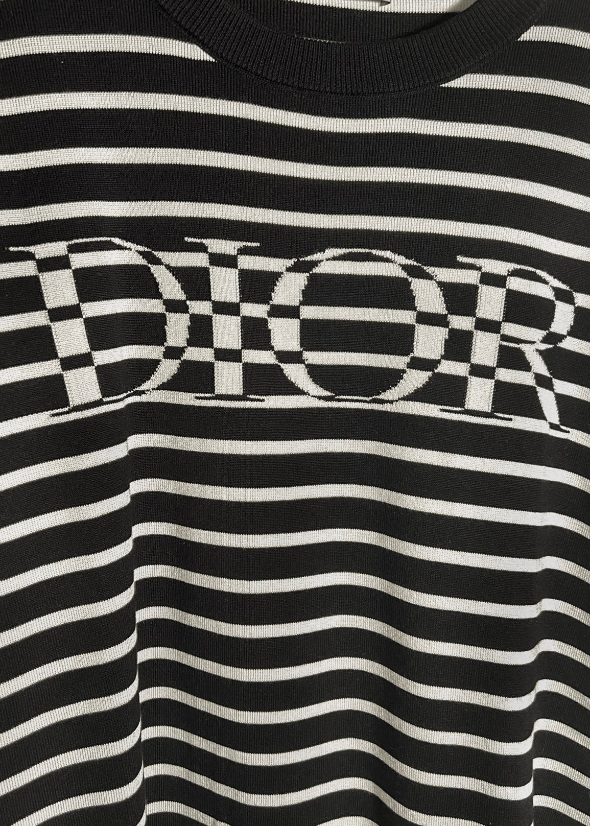 Dior 2021 Black Ivory Striped Logo Knit Oversized T-shirt