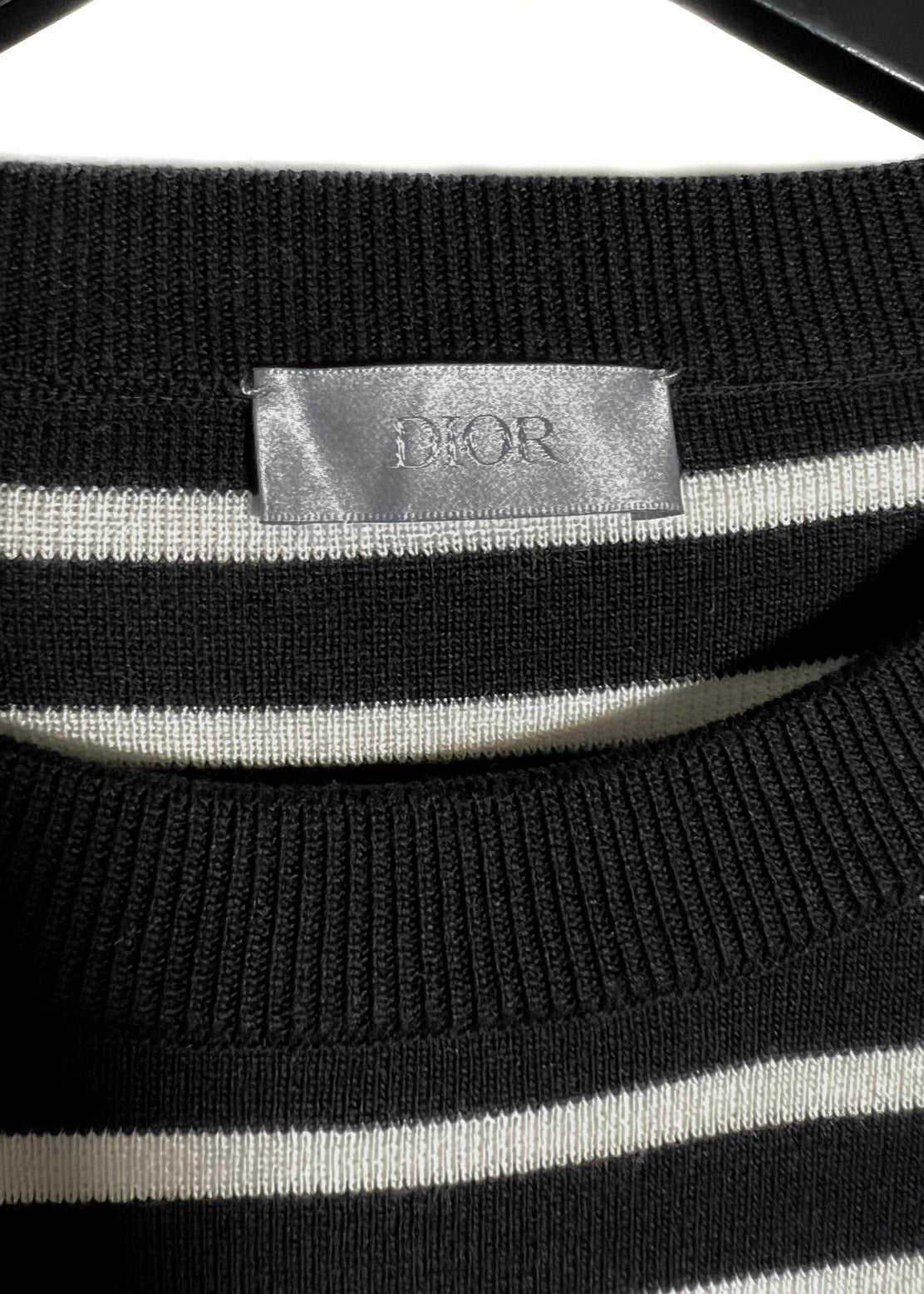 Dior 2021 Black Ivory Striped Logo Knit Oversized T-shirt