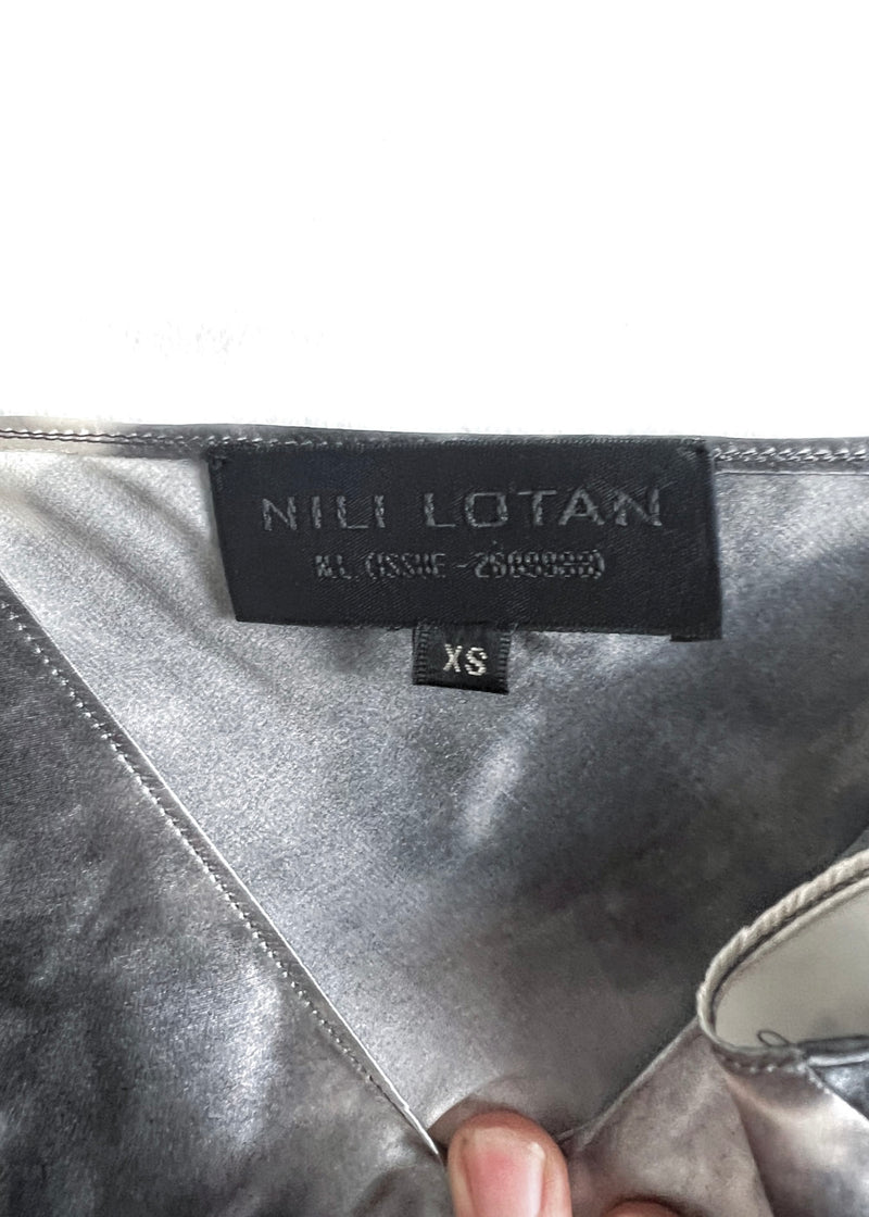 Nili Lotan Grey Print Silk Satin Tank Slip Dress