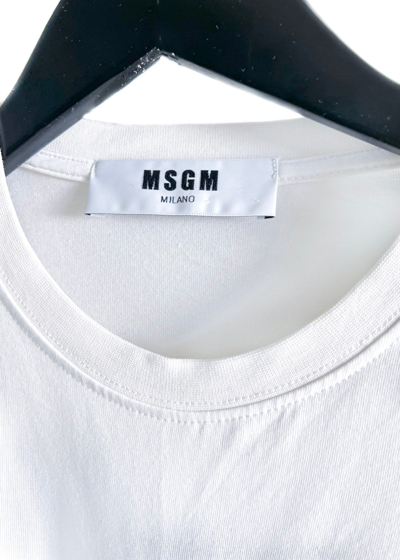 MSGM White Dress T-Shirt with Neon Yellow Detail