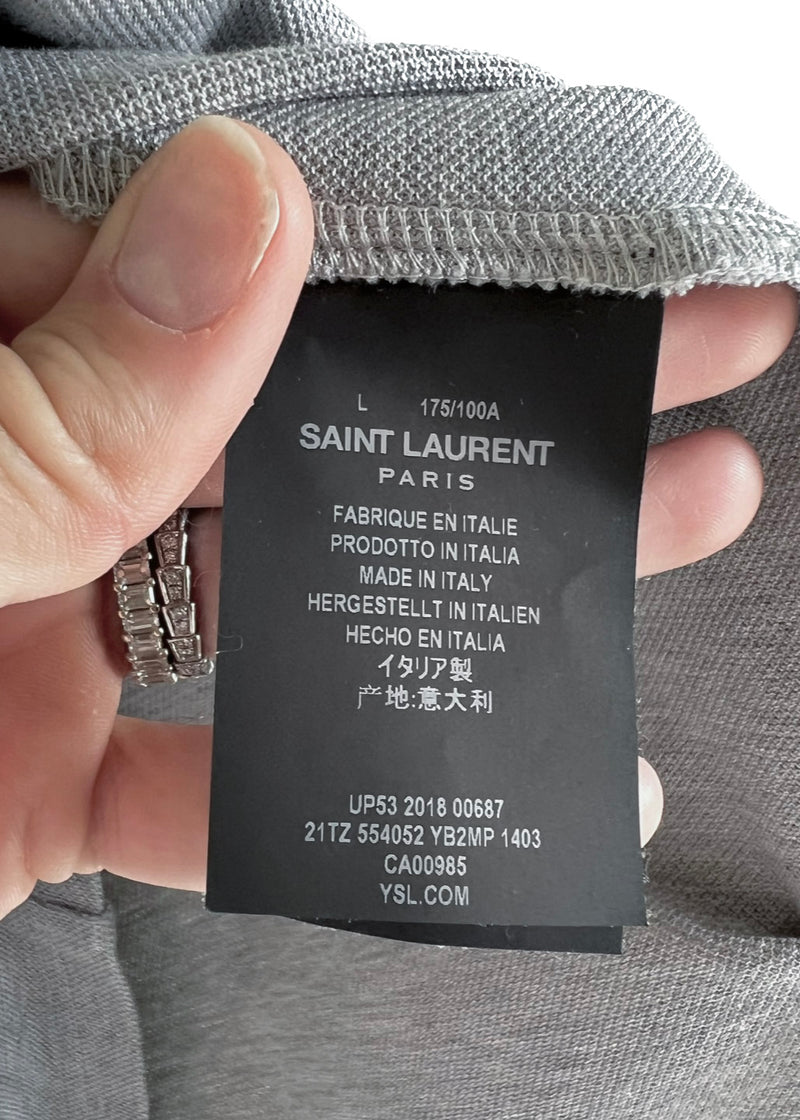 Saint Laurent Grey YSL Monogram Embroidered Piqué Polo Shirt