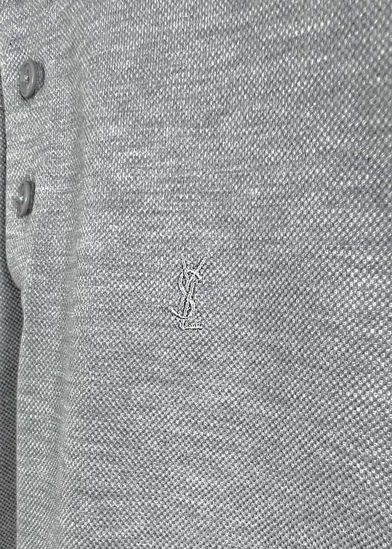 Saint Laurent Grey YSL Monogram Embroidered Piqué Polo Shirt