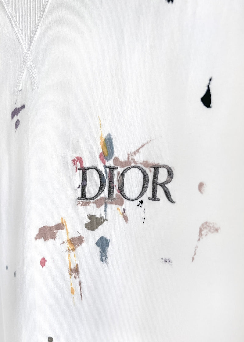 Dior 2021 White Paint Splatter Logo T-shirt