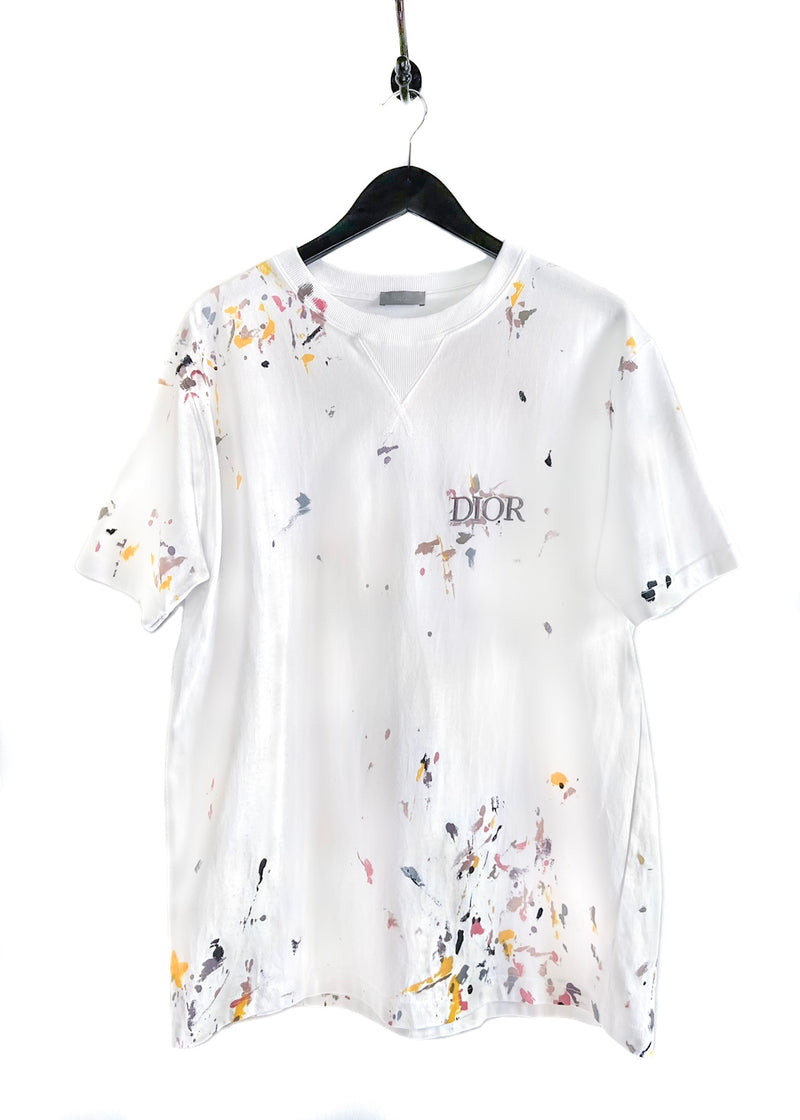 T-shirt blanc avec logo éclaboussures de peinture Dior 2021