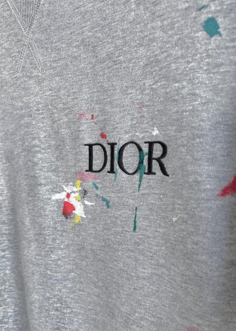 Dior 2021 Grey Paint Splatter Logo T-shirt