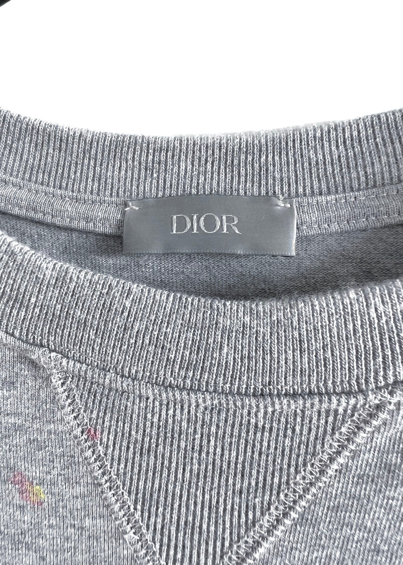 Dior 2021 Grey Paint Splatter Logo T-shirt