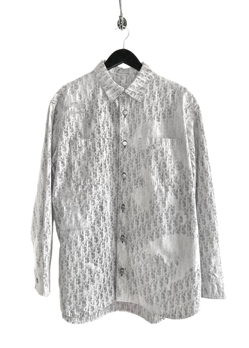 Chemise boutonnée en denim effet blanchi oblique gris blanc Dior