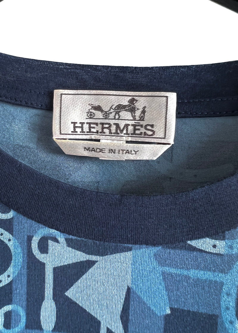 Hermès Blue Horseshoe Equestrian Print T-shirt