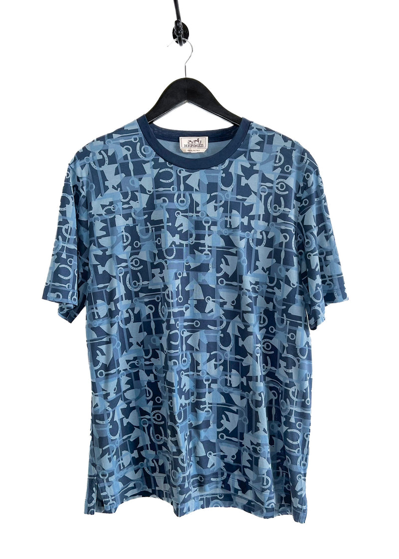 T-shirt Hermès bleu à imprimé équestre fer à cheval