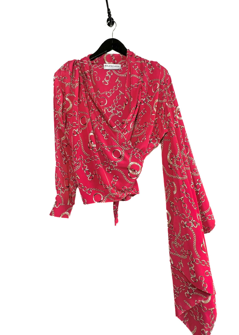 Blouse kimono en soie à imprimé chaîne rouge﻿ Balenciaga FW 2017