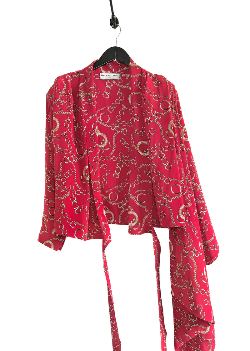 Blouse kimono en soie à imprimé chaîne rouge﻿ Balenciaga FW 2017