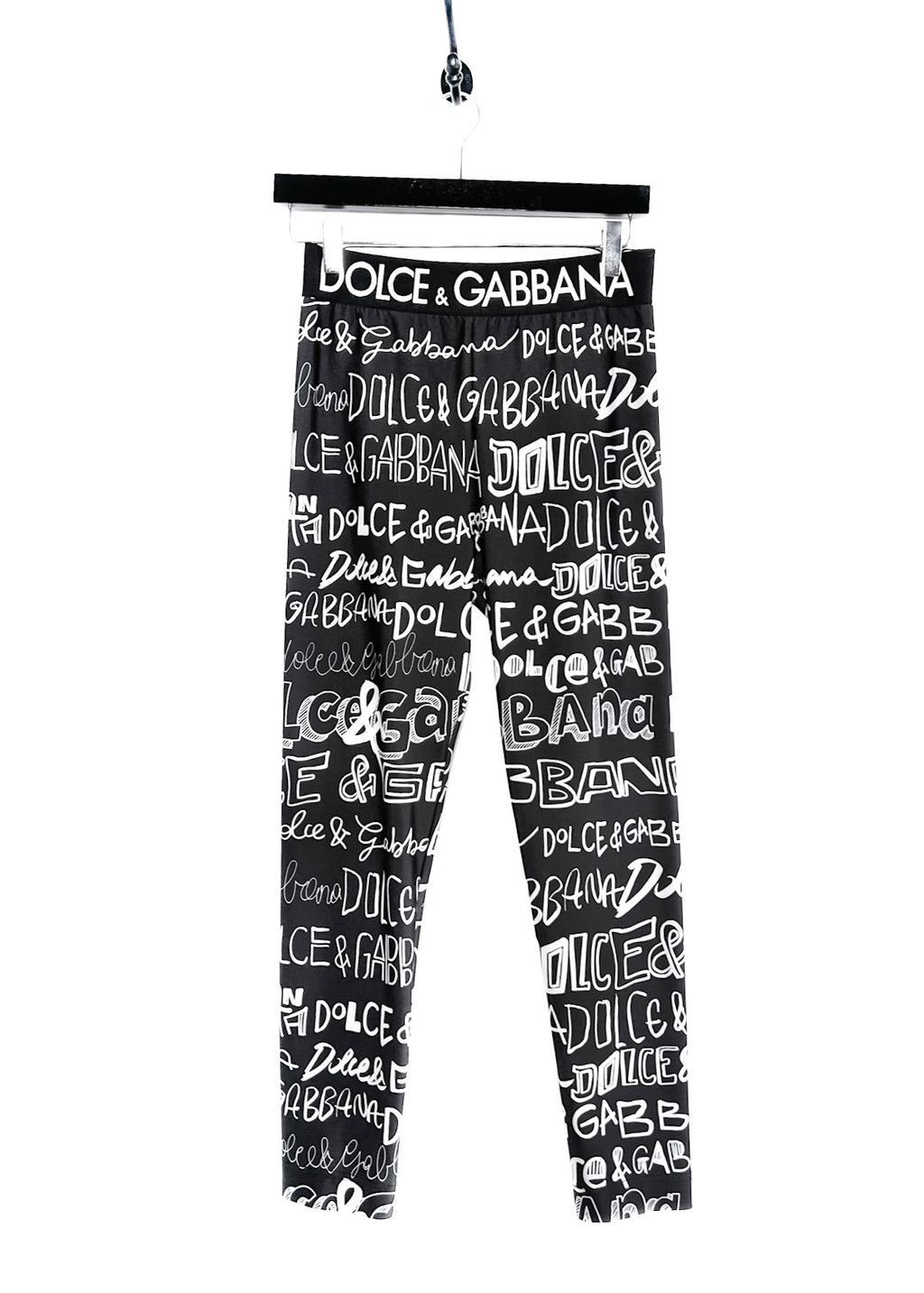 Dolce & Gabbana Black Graffiti Logo Printed Leggings