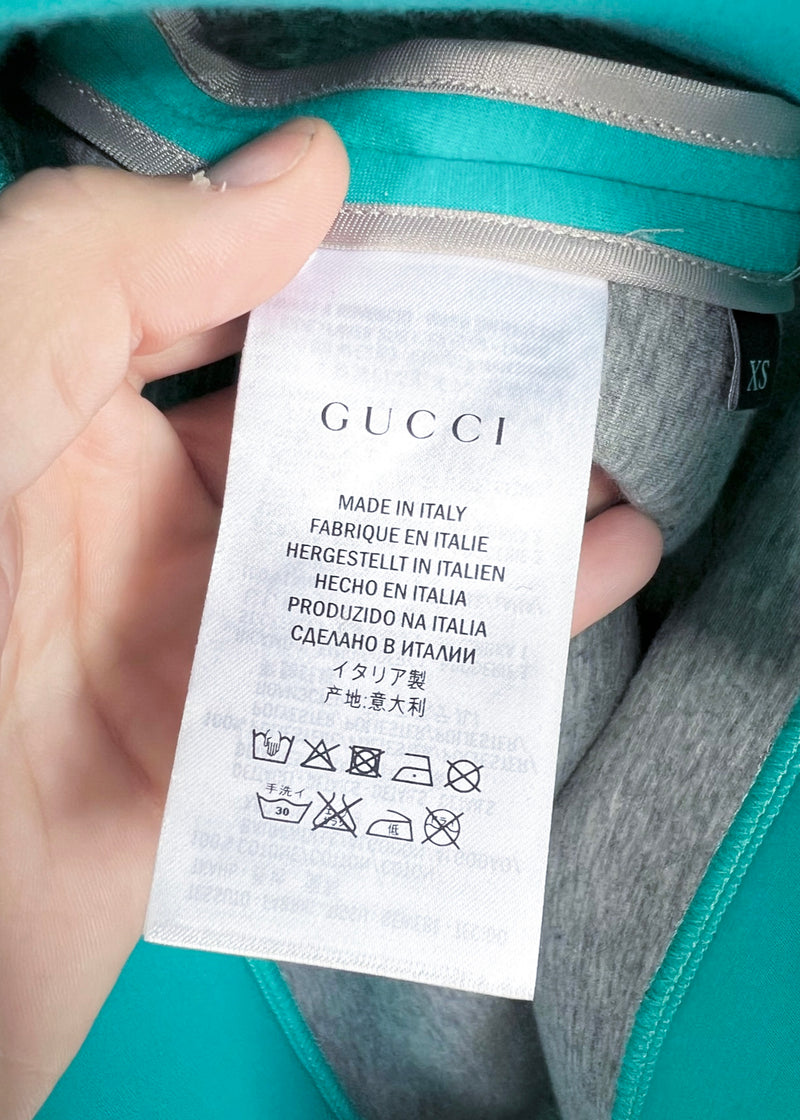 Sweat-shirt à volants en toile de boulon d'éclairage orné de néoprène vert sarcelle Gucci