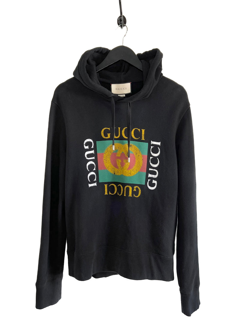 Sweat à capuche imprimé avec logo Gucci noir GG "Fake"