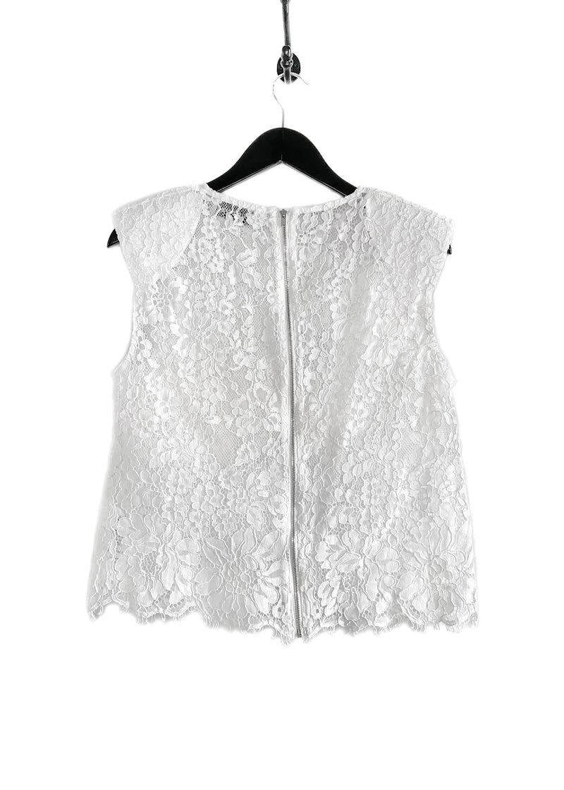 Self-Portrait Ivory Lace Sleeveless Shoulder Padded Top