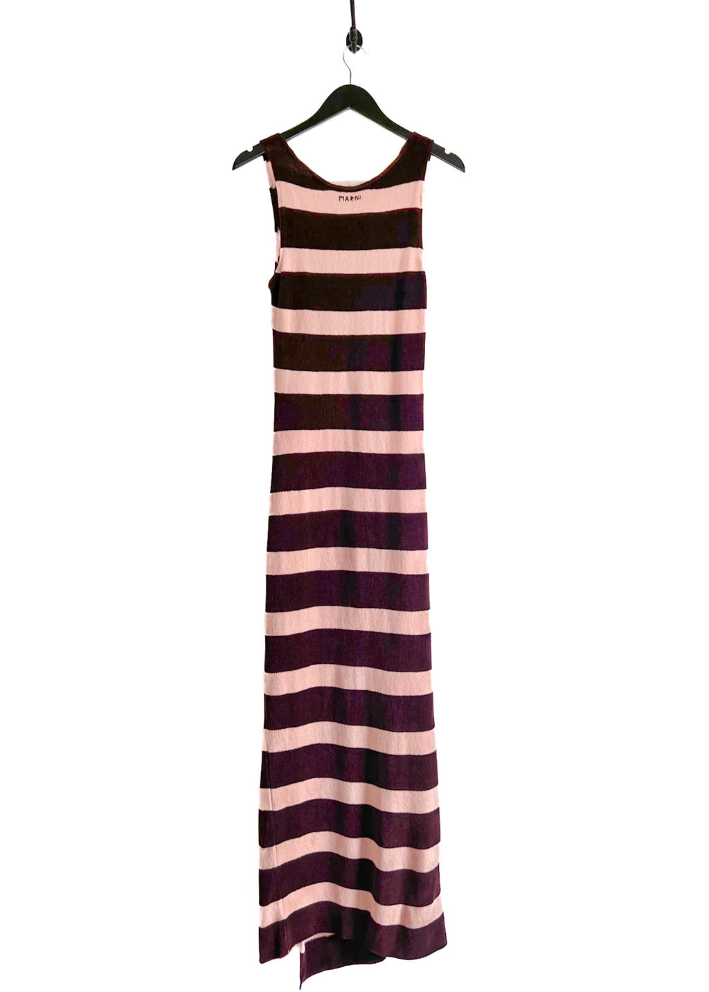 Marni Pink Burgundy Striped Chenille Knit Slit Maxi Dress