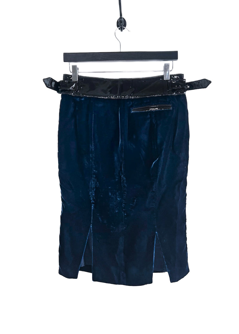 Roberto Cavalli Blue Velvet Patent Leather Accent Skirt