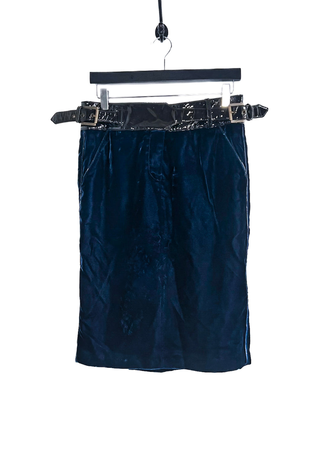 Roberto Cavalli Blue Velvet Patent Leather Accent Skirt