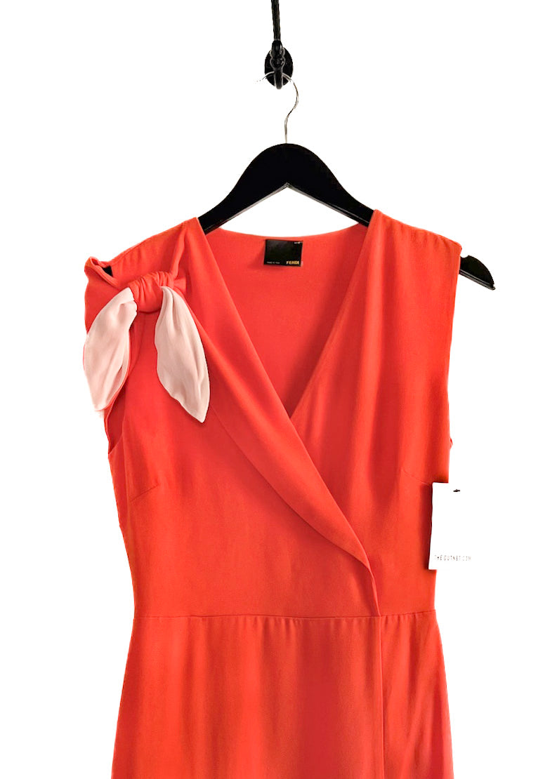 Fendi Orange Ruffle Details Midi Dress